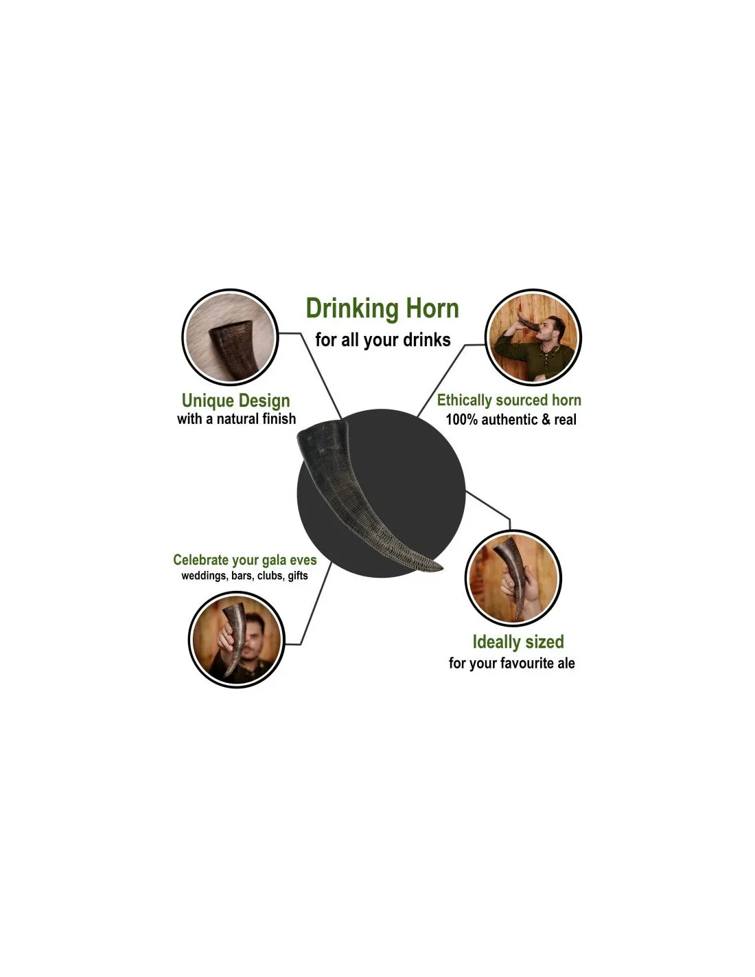 Cuerno vikingo para beber con escamas talladas
