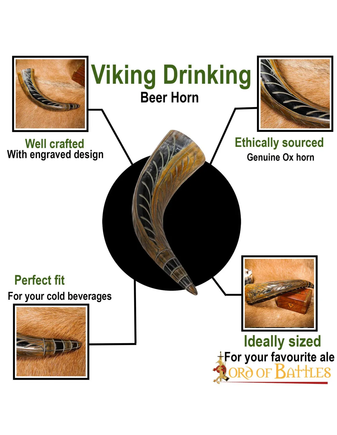 CUERNO VIKINGO PARA BEBER CON GRABADOS (400500 ML.)