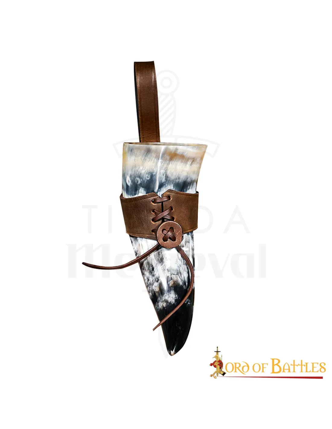 Cuerno vikingo para beber con tahalí de cuero