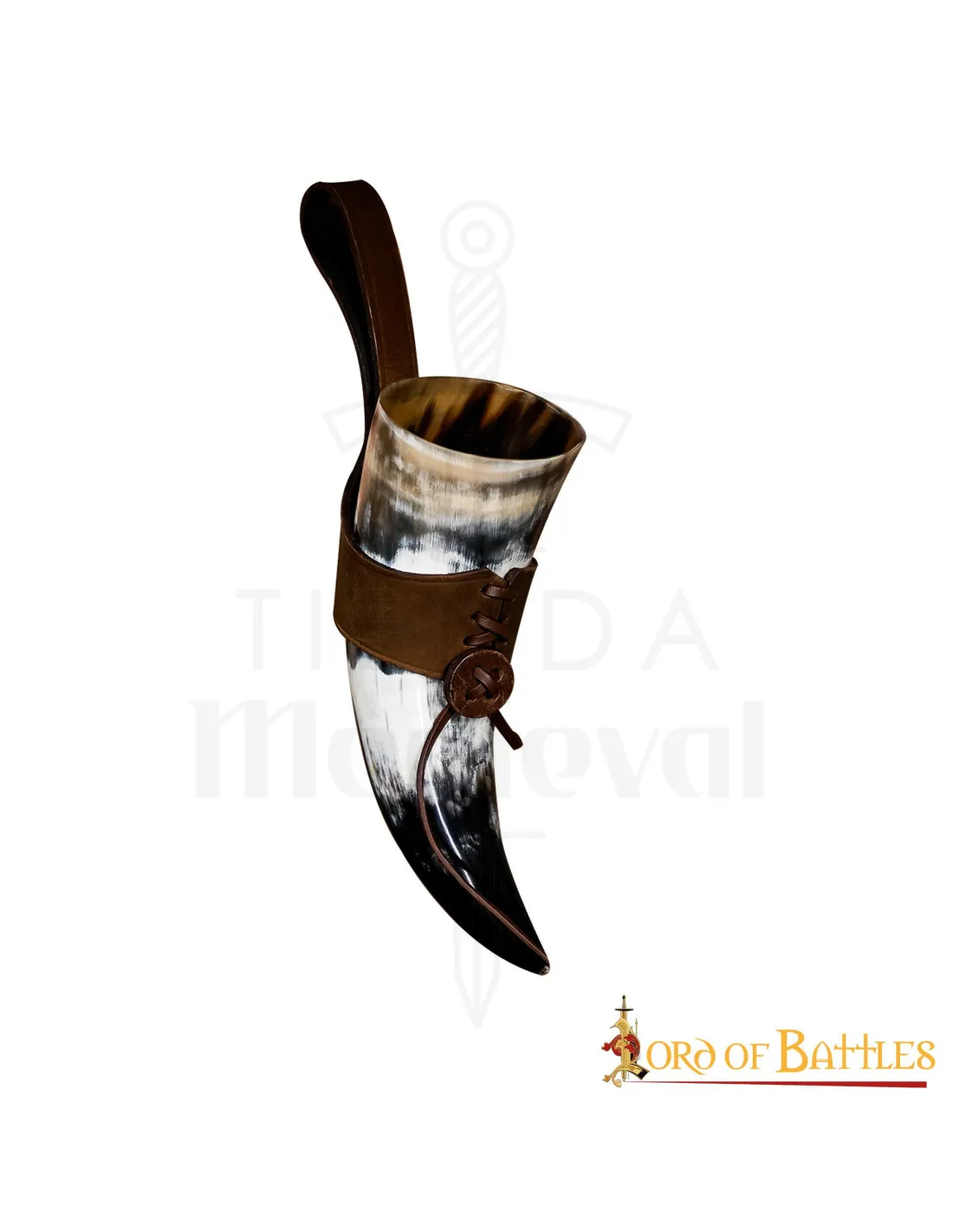 Cuerno vikingo para beber con tahalí de cuero