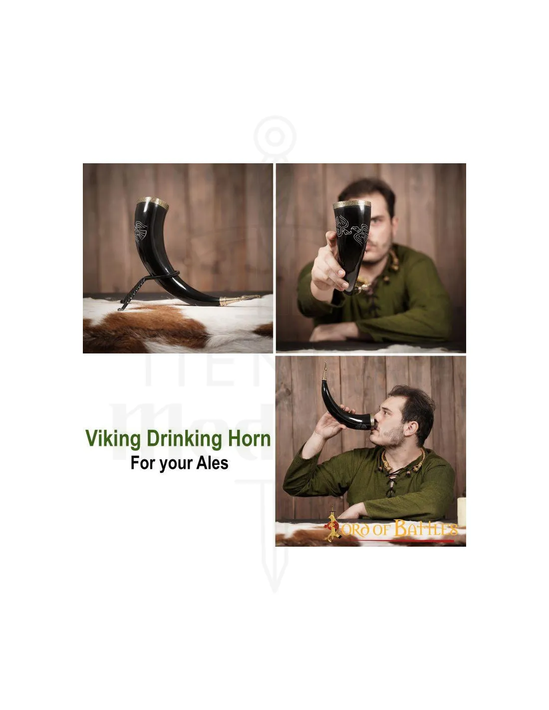 Cuerno vikingo para beber modelo Cuervos gemelos