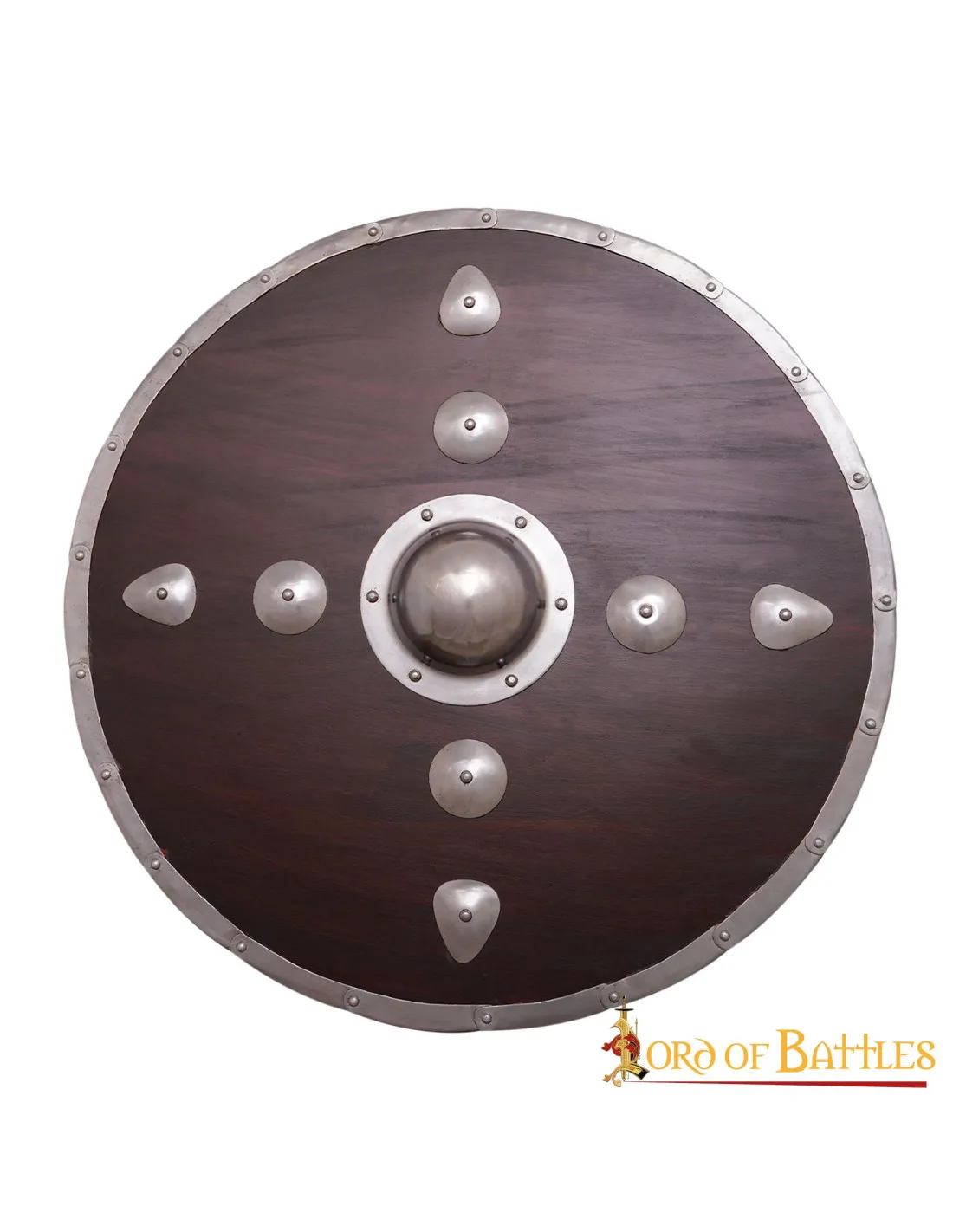 Escudo redondo vikingo de madera con tachones