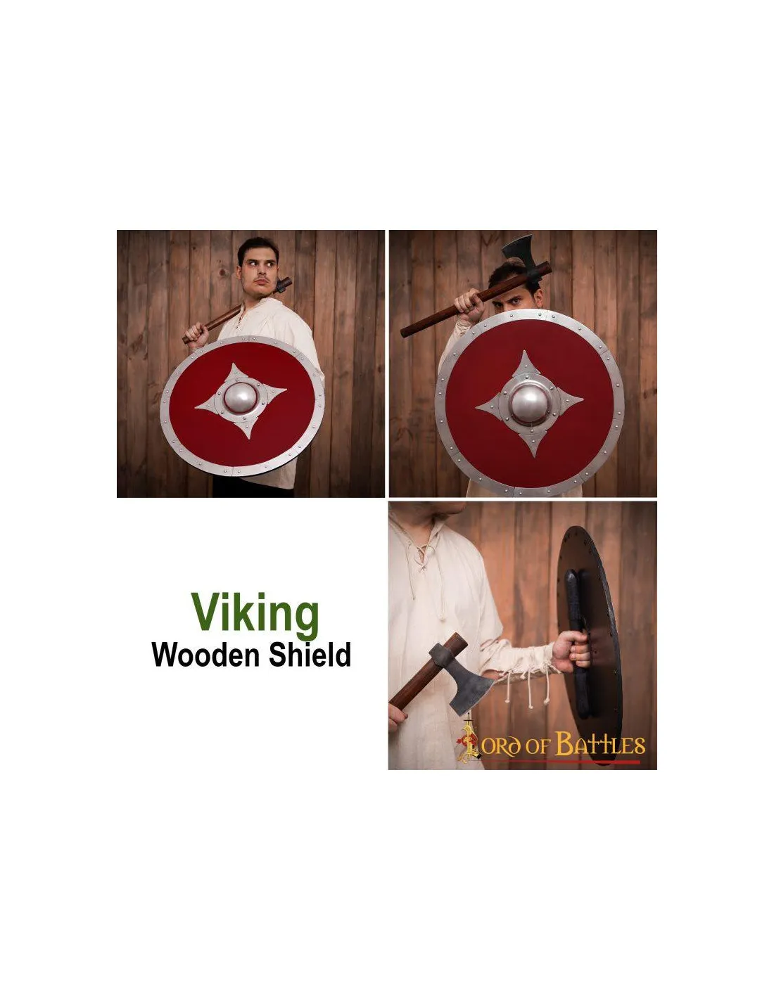 Escudo vikingo de combate de madera roja