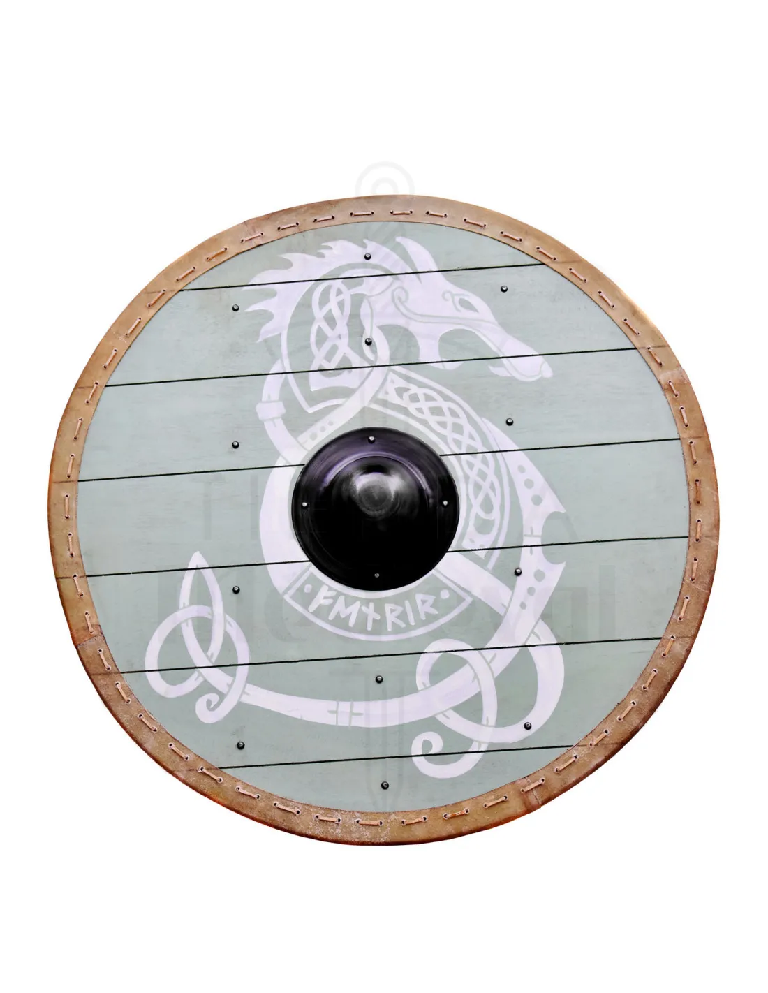 Escudo Vikingo Fenrir con ribete en cuero, 80 cm. Ø
