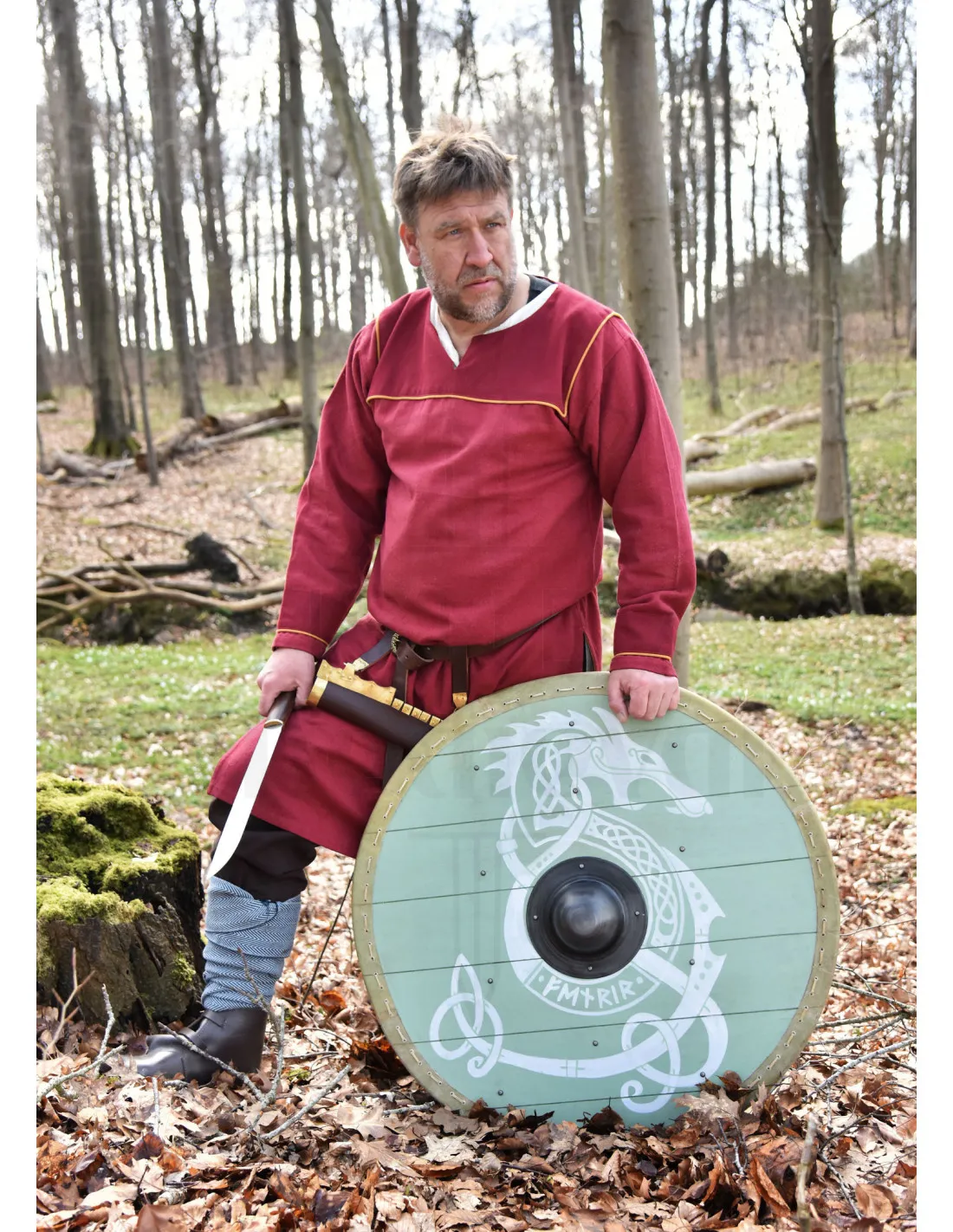 Escudo Vikingo Fenrir con ribete en cuero, 80 cm. Ø