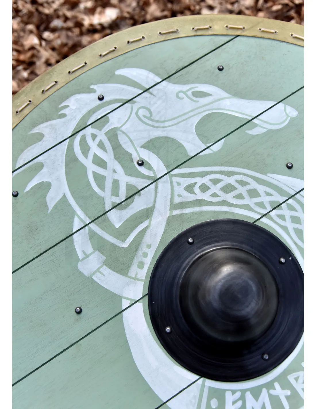 Escudo Vikingo Fenrir con ribete en cuero, 80 cm. Ø