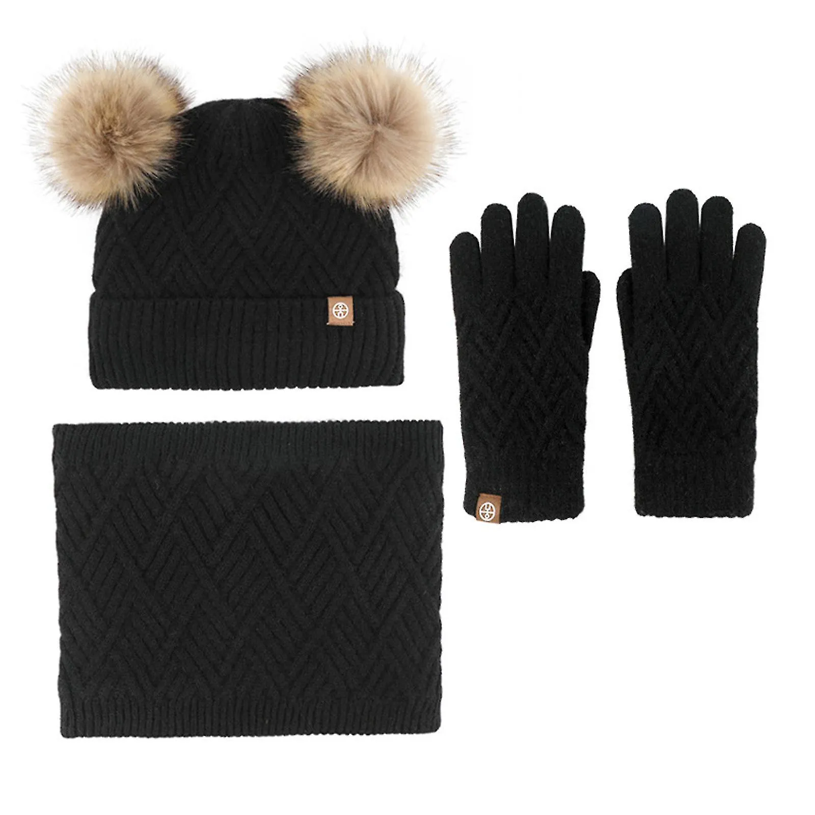 Girls Boys Children Hats Beanie Acrylic Fibres Portable Neck Warmer Gaiter Mittens Fleece Lined Set