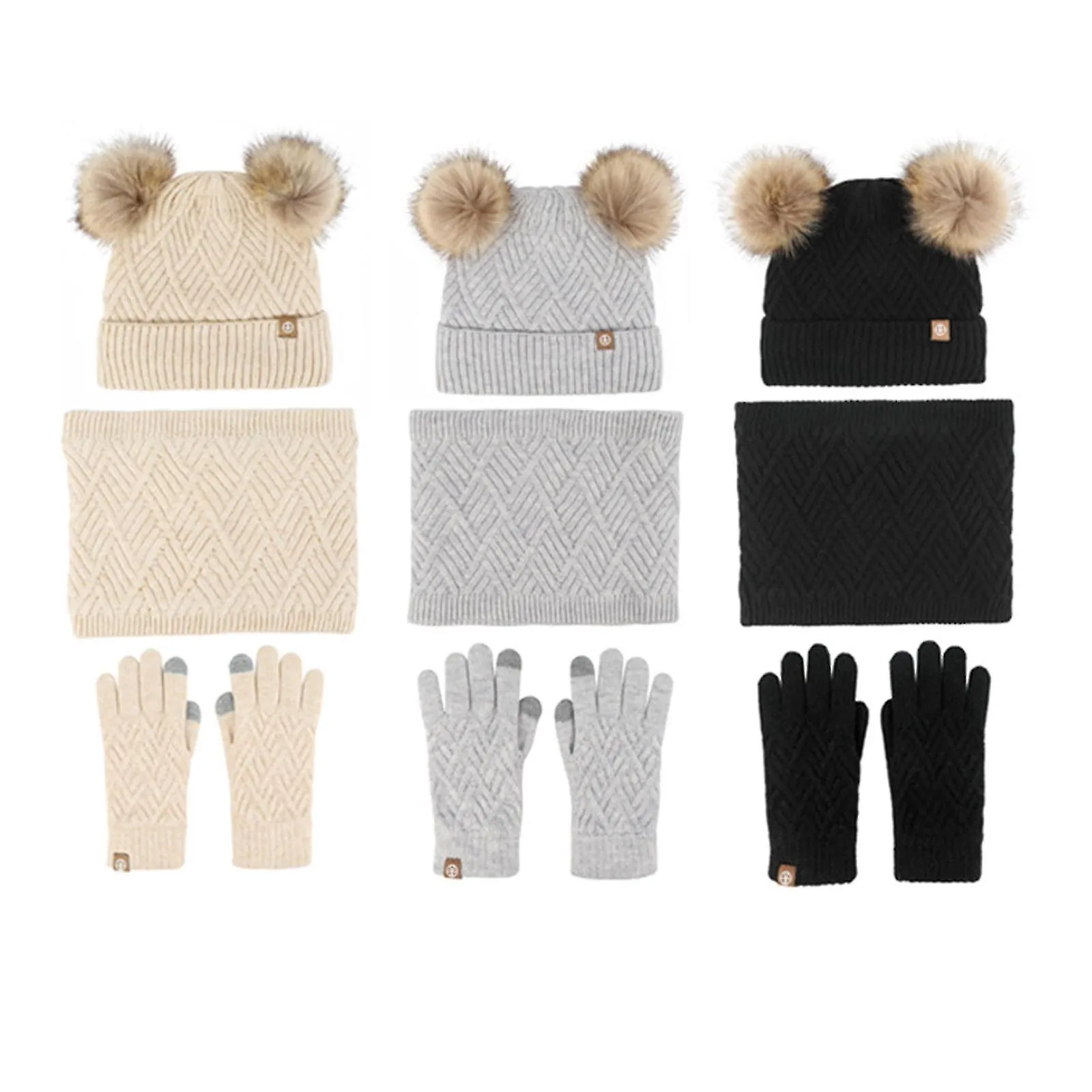 Girls Boys Children Hats Beanie Acrylic Fibres Portable Neck Warmer Gaiter Mittens Fleece Lined Set