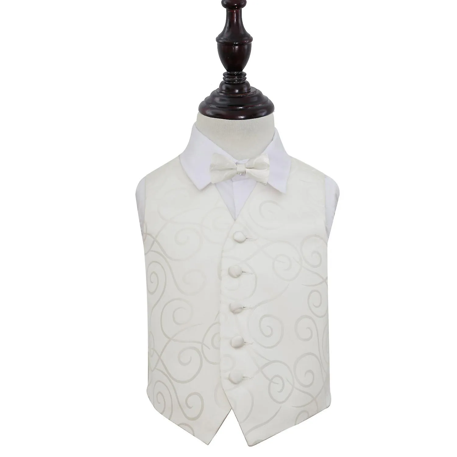 Ivory Scroll Wedding Waistcoat and Bow Tie Set for Boys