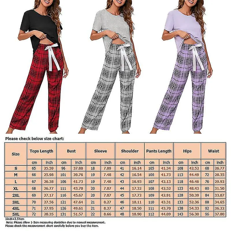 Ladies Plaid Nightwear Baggy Summer Pajamas Sets Drawstring Lounge Set