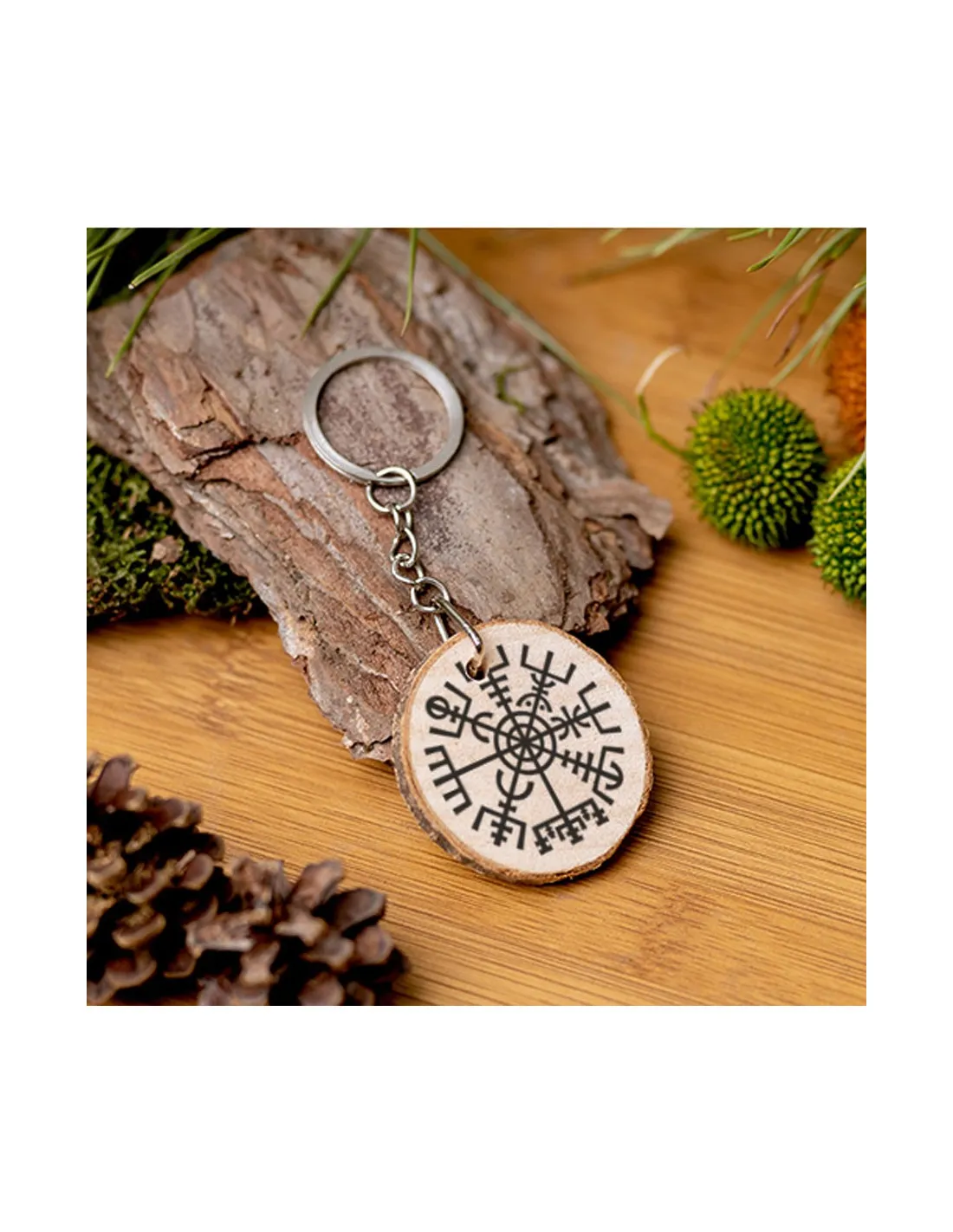 Llavero Vikingo Vegvisir en madera natural