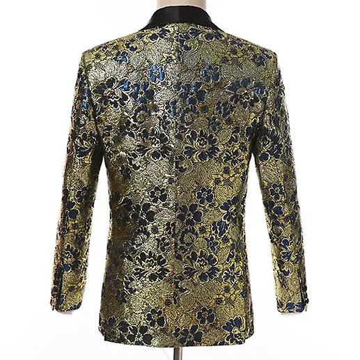 Men's Print Slim Suit Set Groom Dress Tuxedo Embroidered Suit 3Pcs
