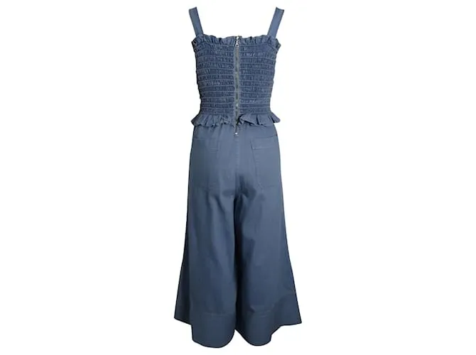 Mono largo sin mangas fruncido Sea New York en denim de algodón azul 