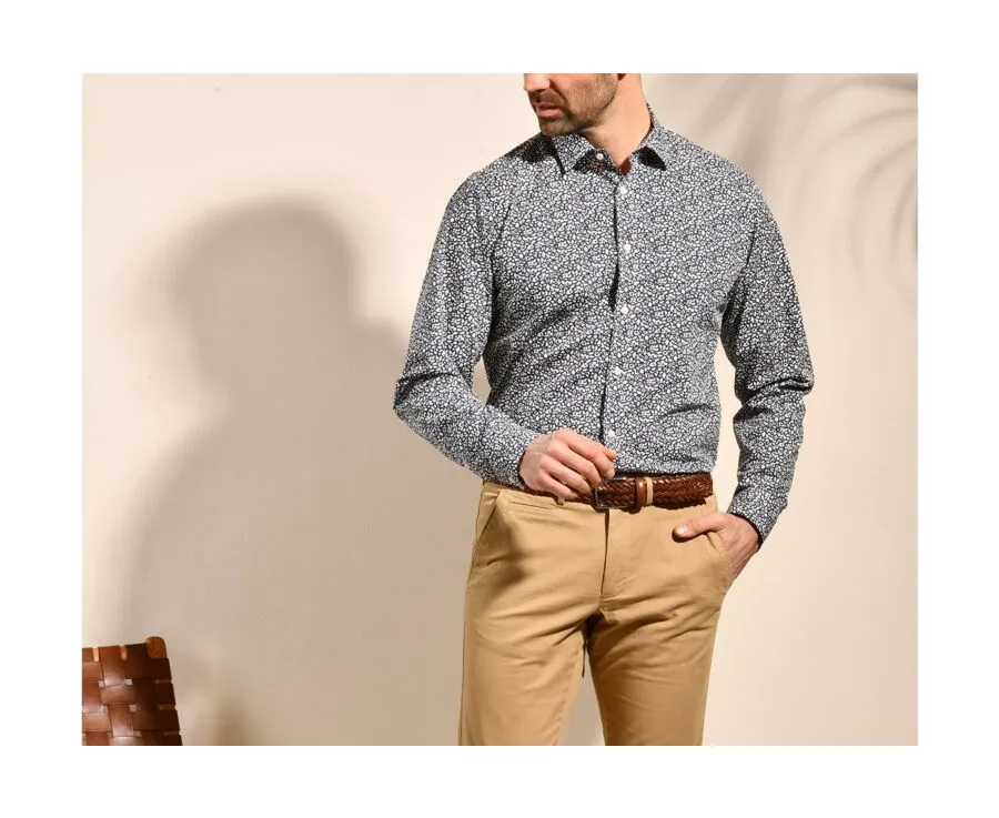 NAVY COTTON SHIRT WITH WHITE AND RED FLOWERS  VICTORIEN