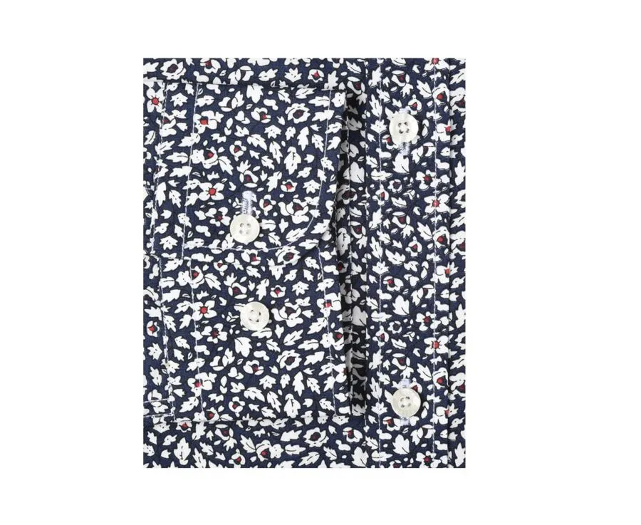 NAVY COTTON SHIRT WITH WHITE AND RED FLOWERS  VICTORIEN