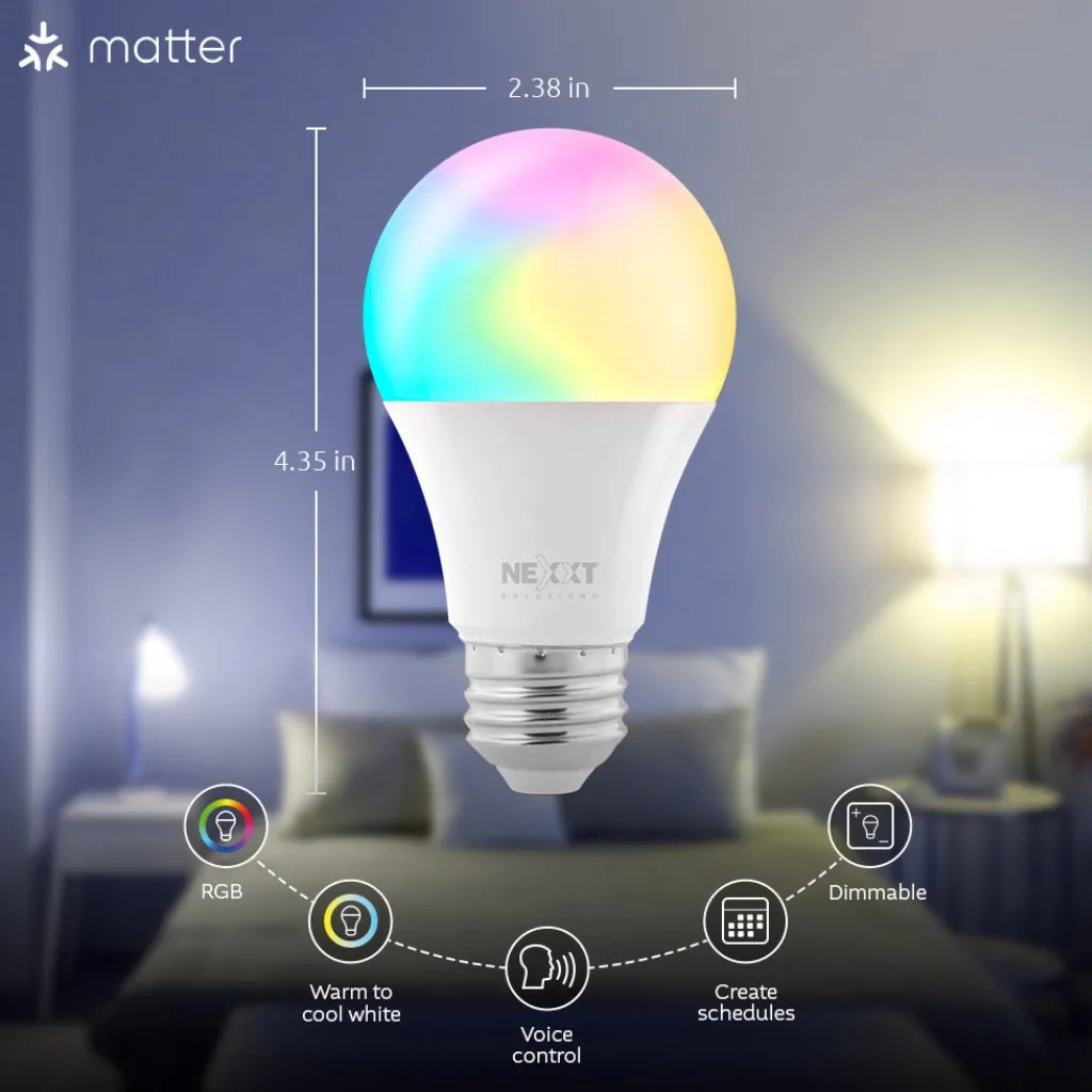 NEXXT SOLUTIONS SET BOMBILLO INTELIGENTE WIFI LED RGB 110V A19 MATTER, 4 UNIDADES