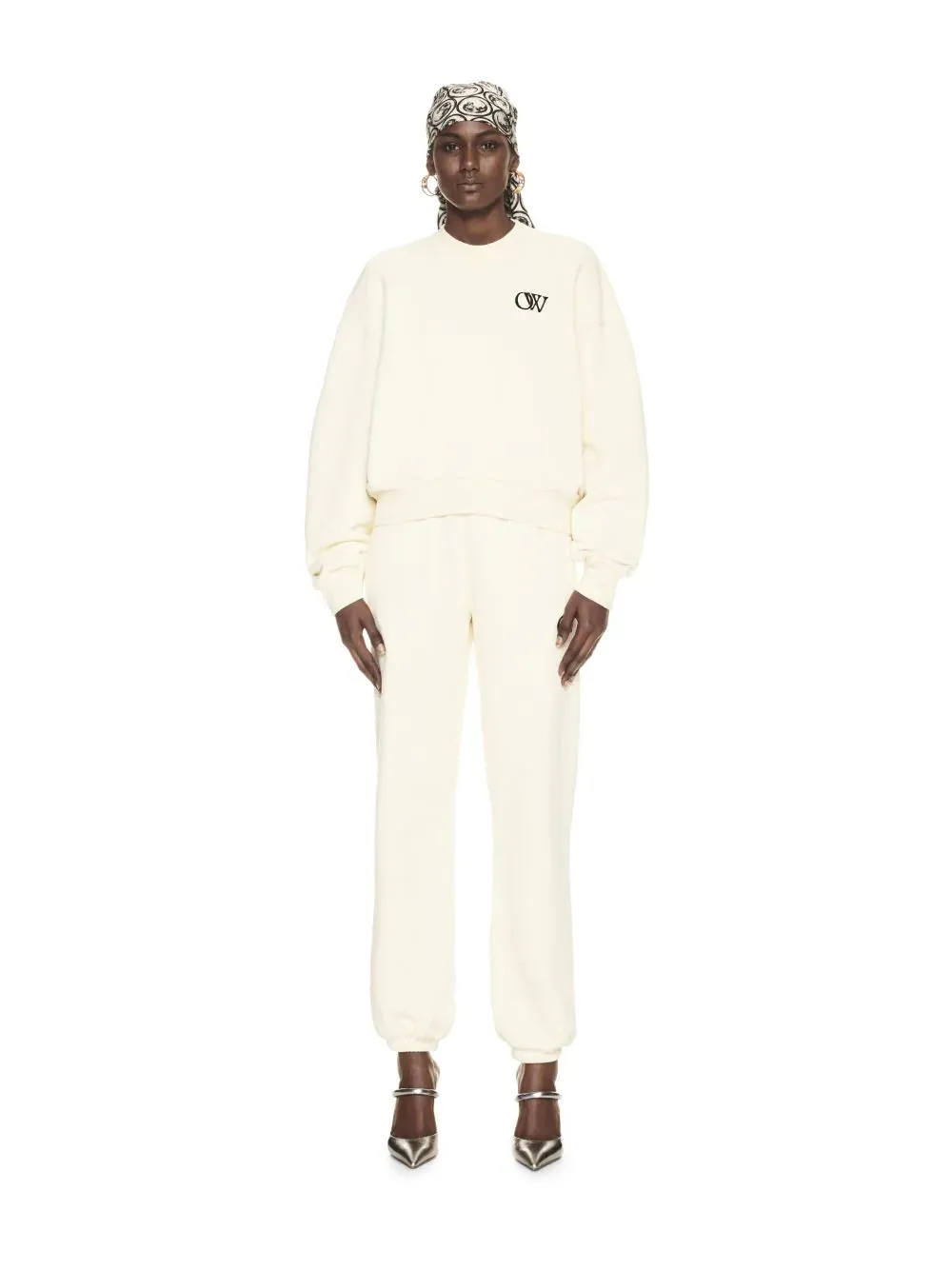 Off White Women Flock Ow Over Crew Beige Black