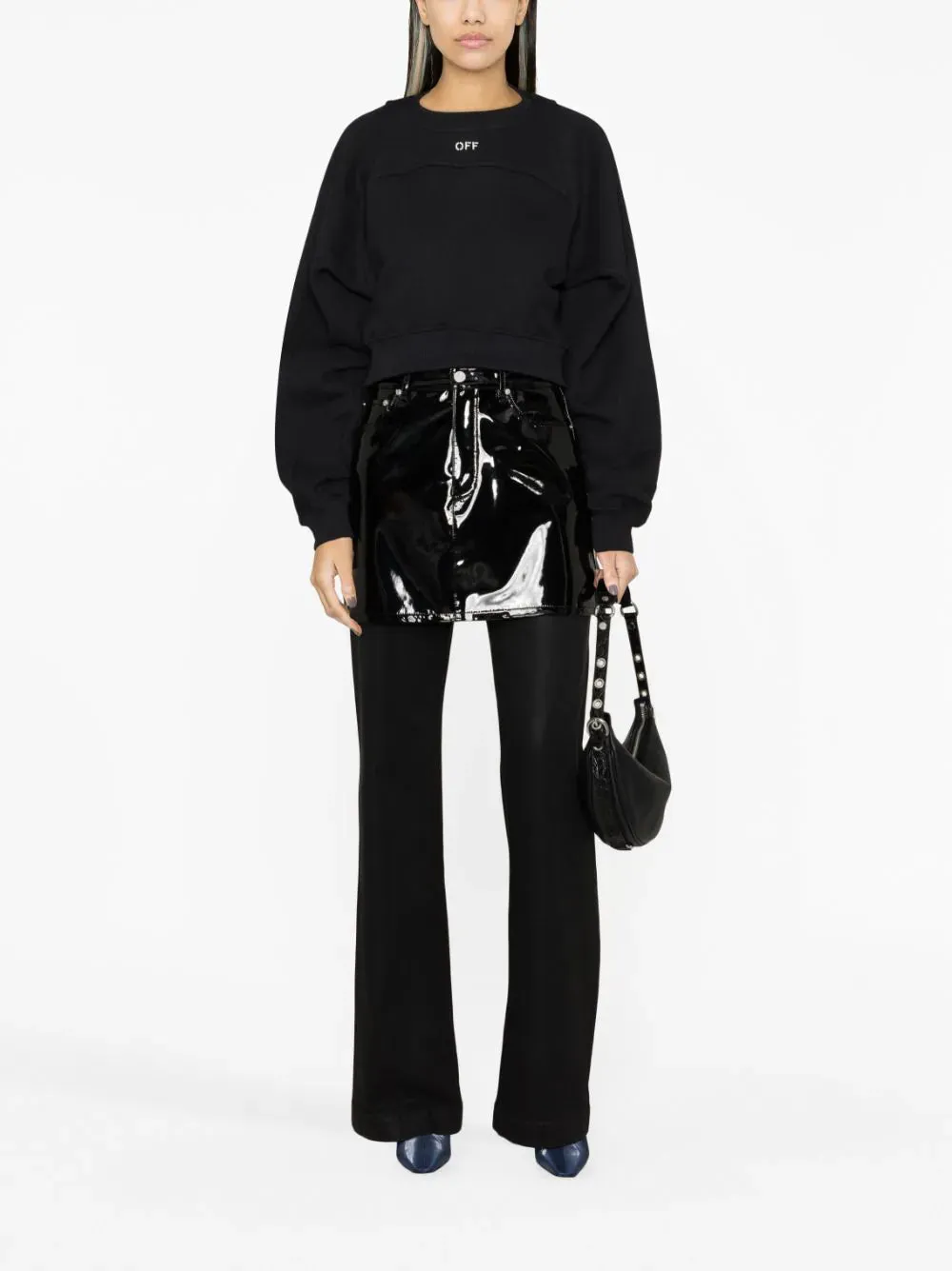 Off White Women Off Stamp Round Crop Crewneck Black White