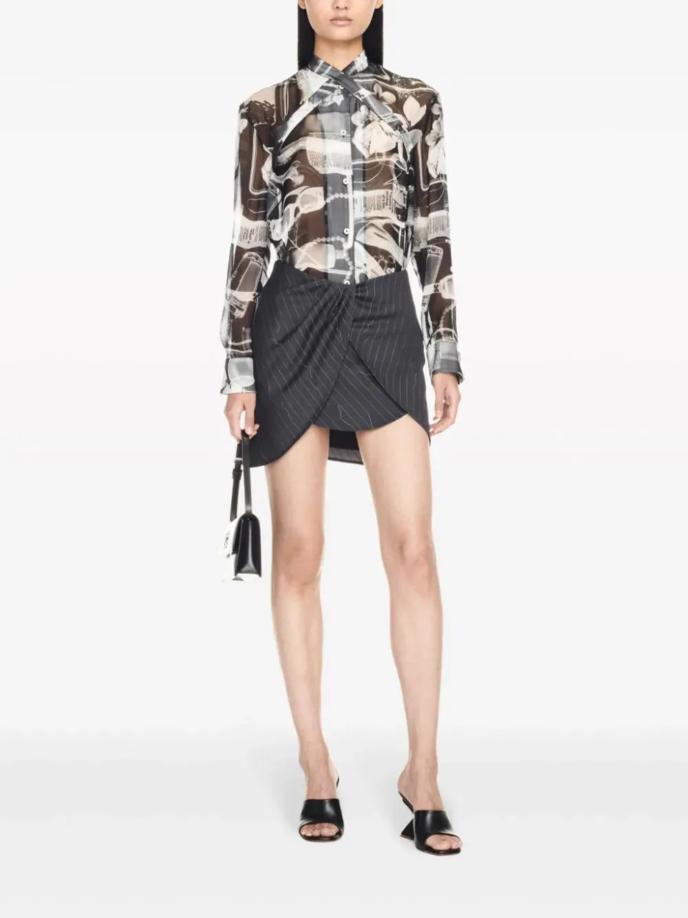Off White Women Pinstripe Twist Mini Skirt Forged Iron No Color