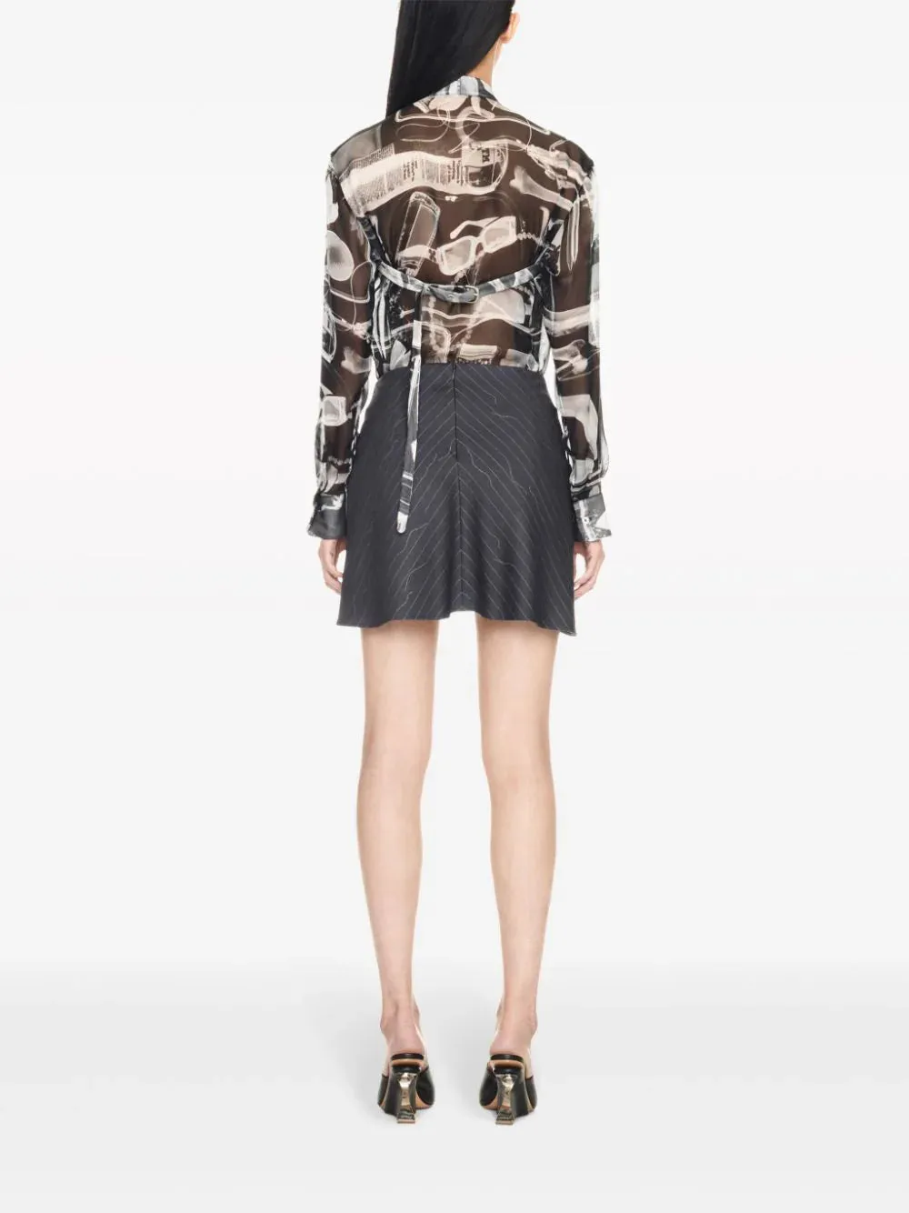Off White Women Pinstripe Twist Mini Skirt Forged Iron No Color