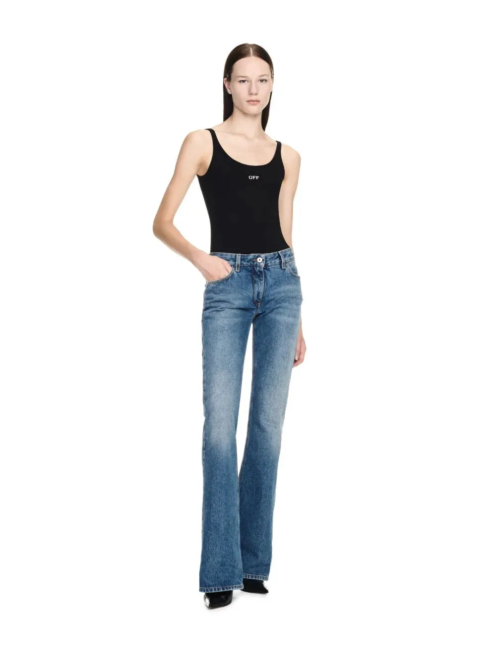Off White Women Slim Flared 5Pkt Pants Blue No Color