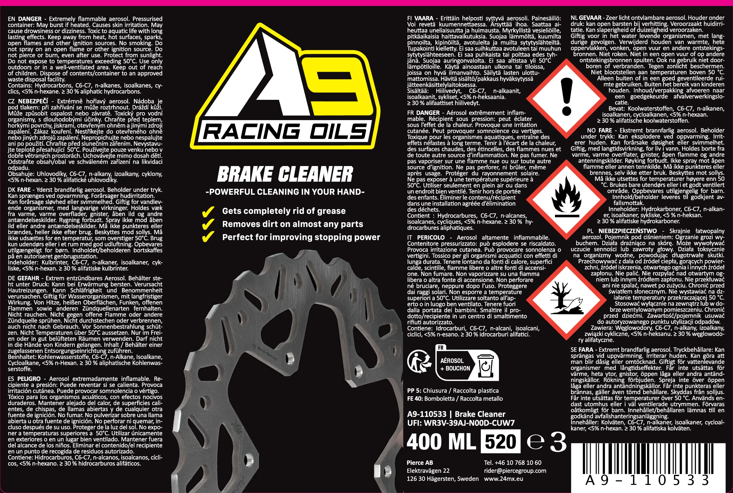 PACK12 LIMPIADOR DE FRENO A9 RACING 400ML