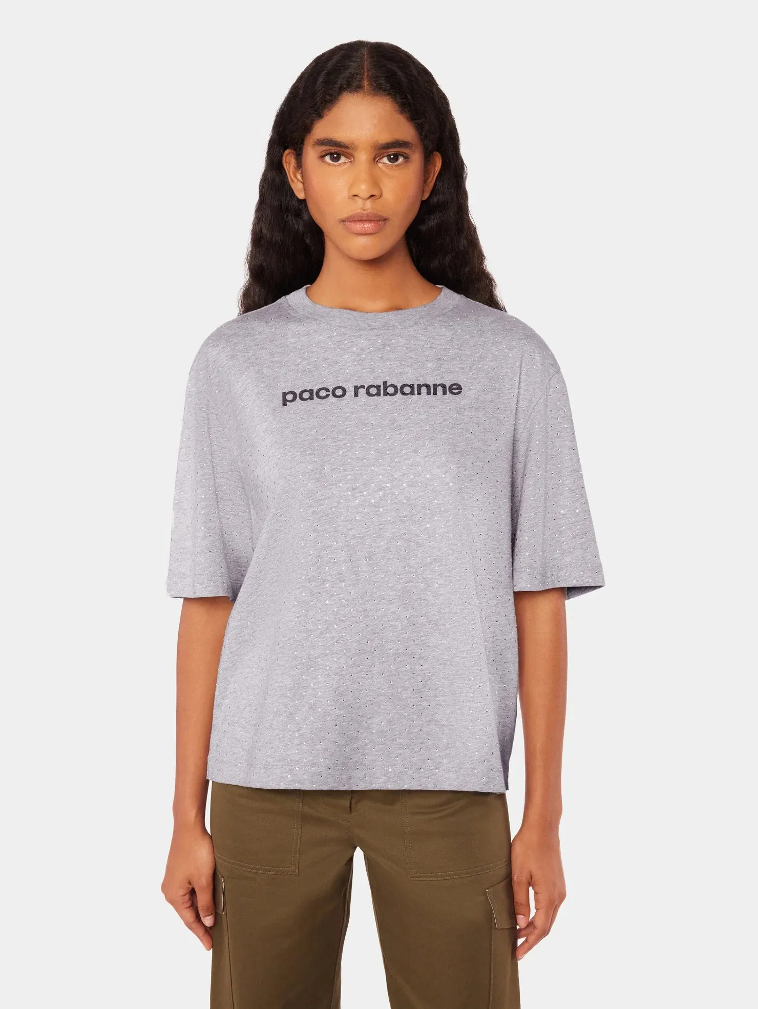 PACO RABANNE WOMEN CRYSTALS EMBELLISHED TSHIRT GREY