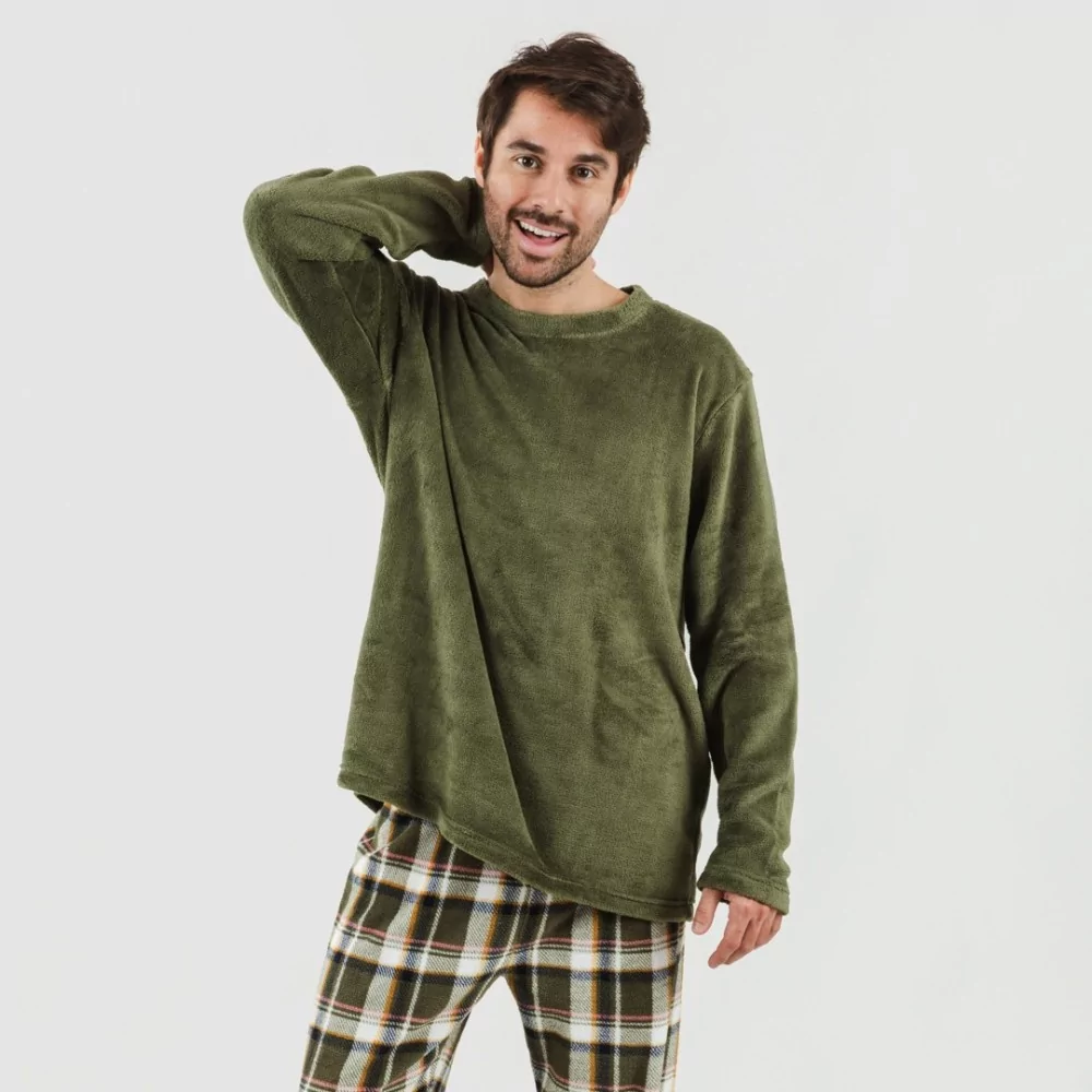 Pijama coral hombre Cuadro Aperol verde caceria