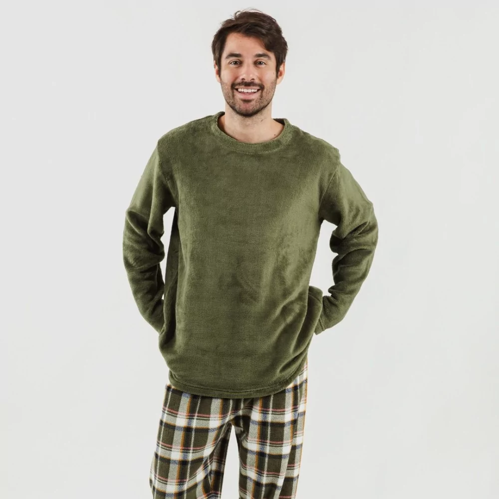 Pijama coral hombre Cuadro Aperol verde caceria
