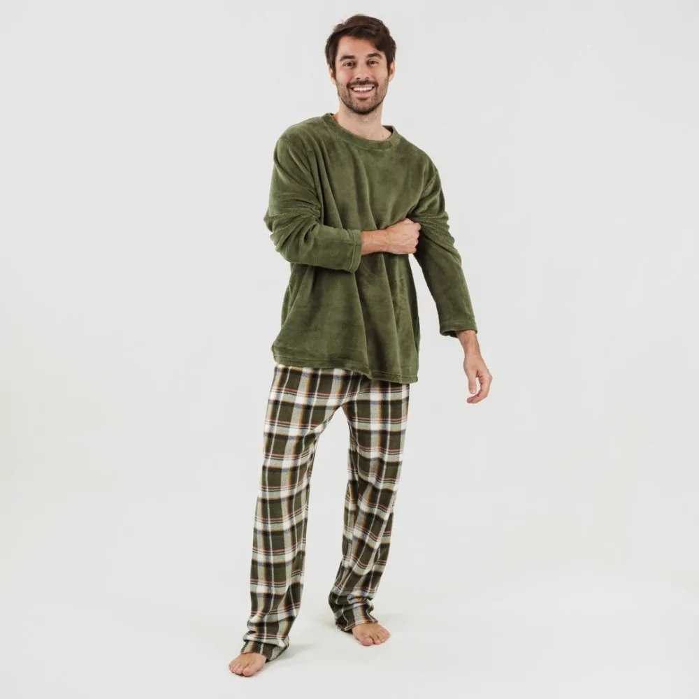 Pijama coral hombre Cuadro Aperol verde caceria