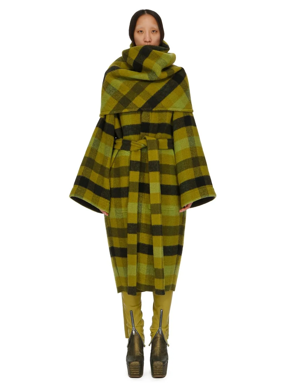 Rick Owens Women Dagger Robe In Boiled Wool Plaid Acid Plaid