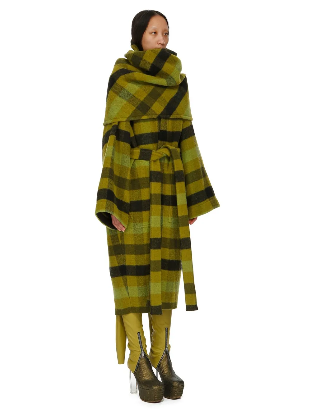 Rick Owens Women Dagger Robe In Boiled Wool Plaid Acid Plaid