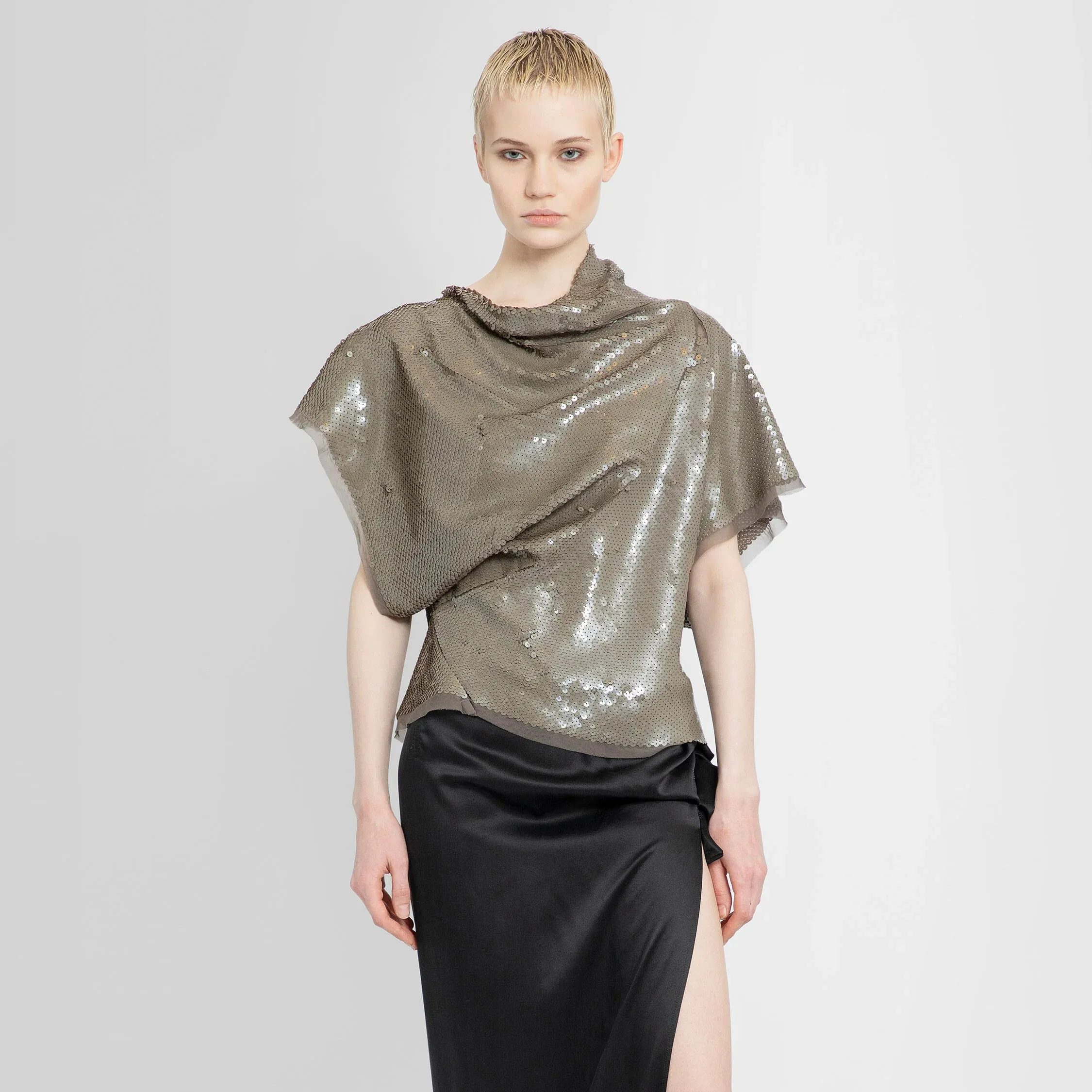 RICK OWENS WOMEN EMBROIDERED WOVEN TSHIRT DUST/DUST
