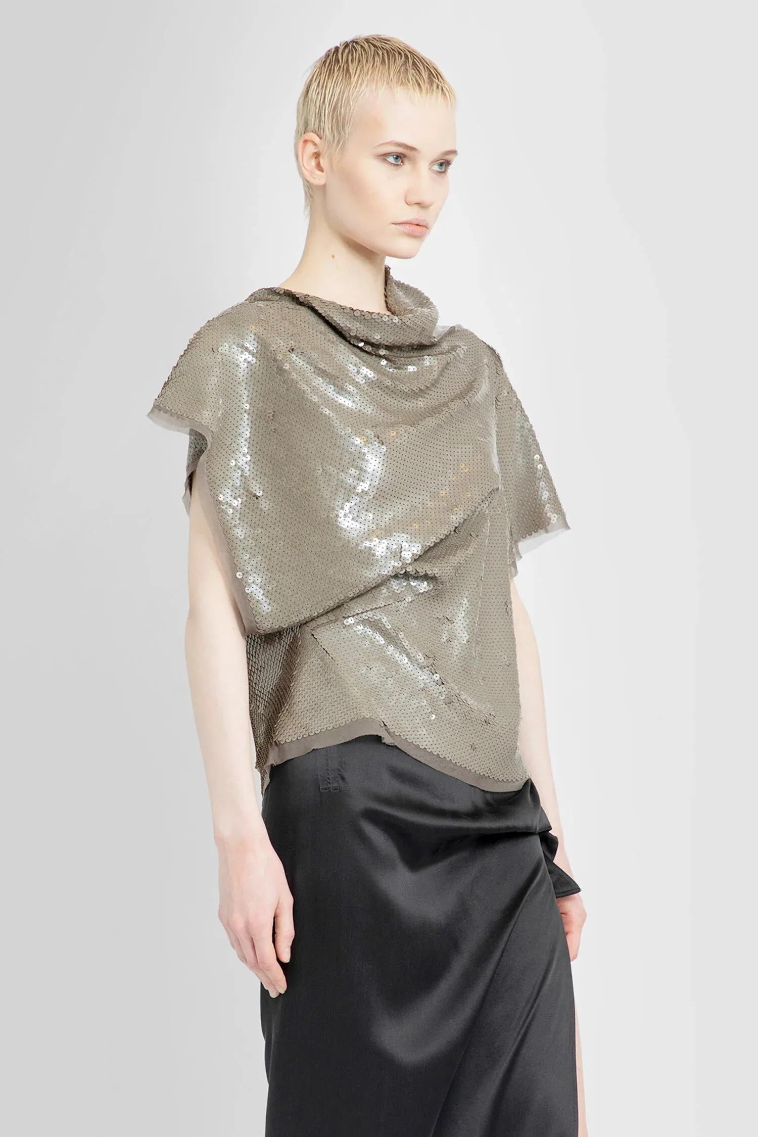 RICK OWENS WOMEN EMBROIDERED WOVEN TSHIRT DUST/DUST