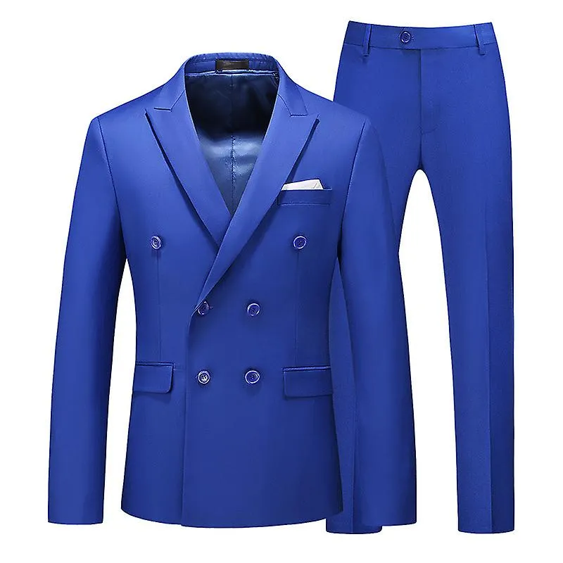 Royalblue Double Breasted Hombres 2pcs / set Suits Slim Fit Work Business Wedding Groomsman Prom Suit