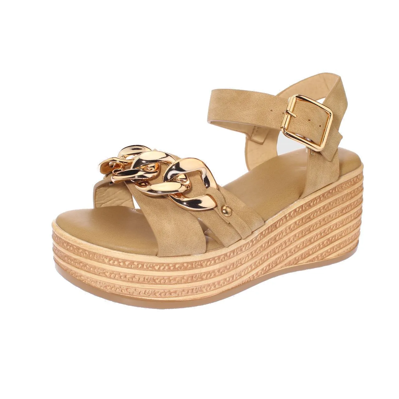 Sandalia Plataforma Khaki Vía Franca Art. 52108d30767khaki
