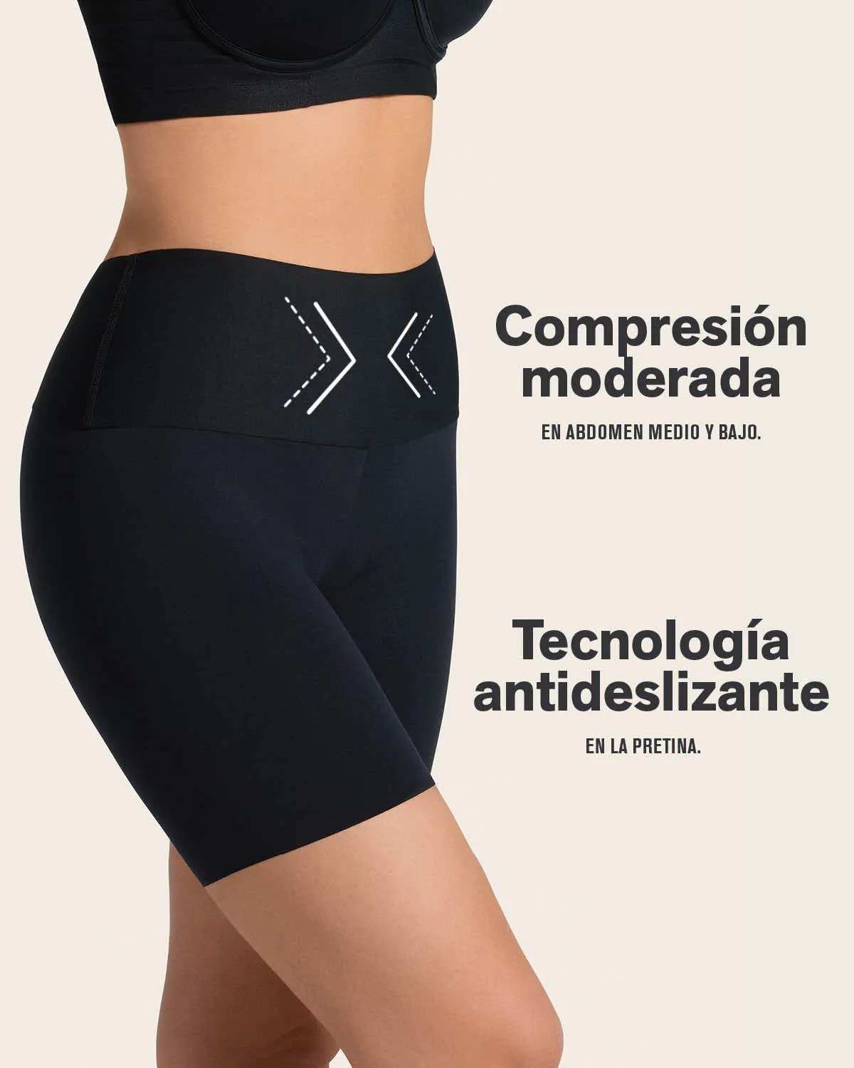 Short de control moderado aspecto invisible con fajón antideslizante