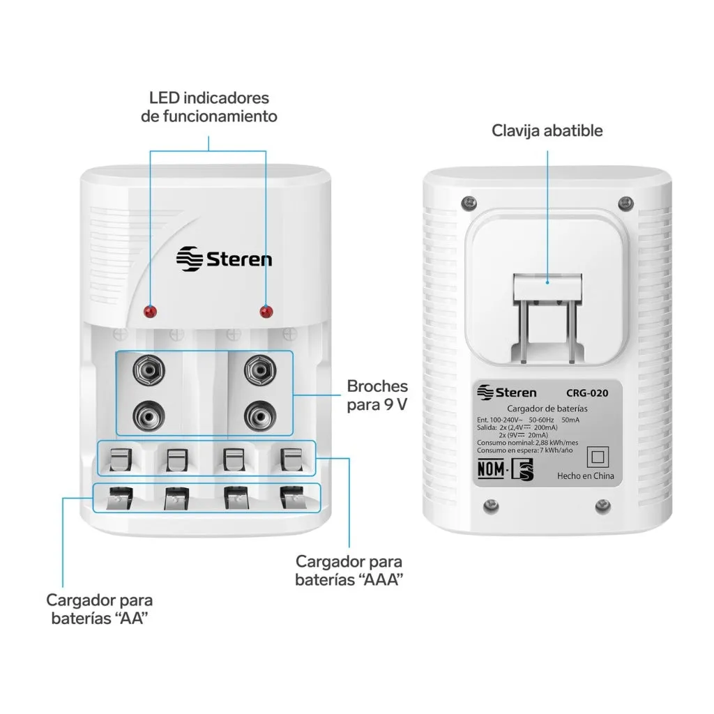 STEREN SET CARGADOR DE BATERíAS AA/AAA 9V CRG020, 5 PIEZAS