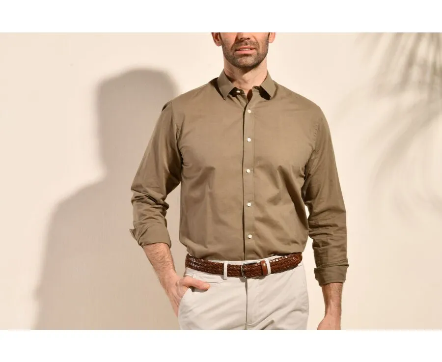 TAUPE PLAIN COTTON LINEN SHIRT  SILBERT
