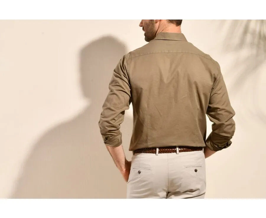 TAUPE PLAIN COTTON LINEN SHIRT  SILBERT