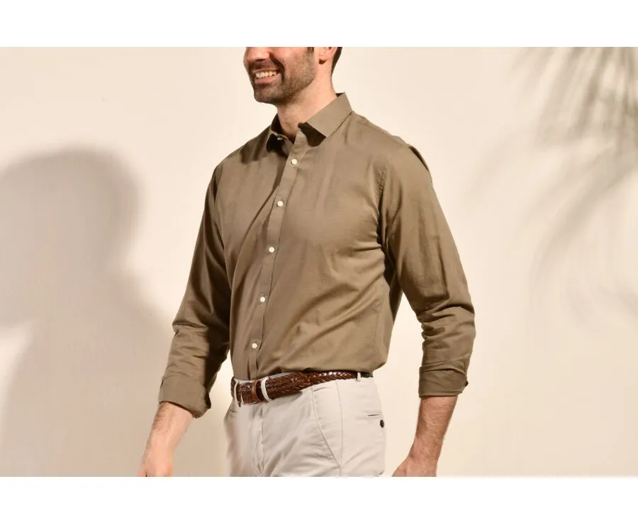 TAUPE PLAIN COTTON LINEN SHIRT  SILBERT
