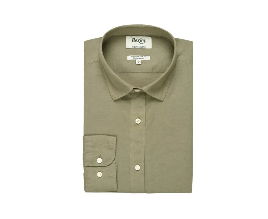 TAUPE PLAIN COTTON LINEN SHIRT  SILBERT