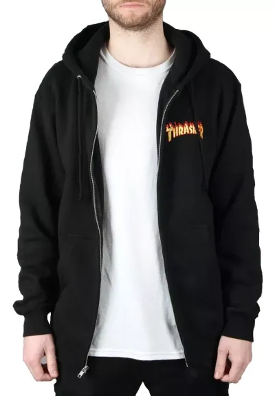 THASHER CAMPERA ZIP HOODIE BORDADO FLAME NEGRO 