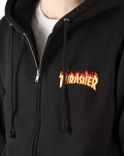 THASHER CAMPERA ZIP HOODIE BORDADO FLAME NEGRO 