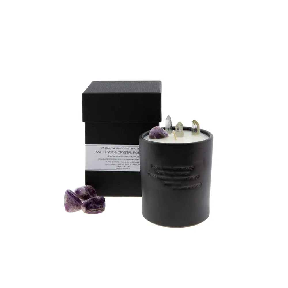 Vela Love & Stones 20203 Calming de Cerámica Negra con Cristal de Amatista