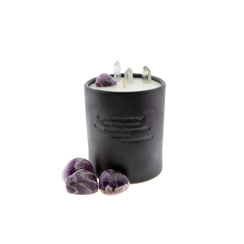 Vela Love & Stones 20203 Calming de Cerámica Negra con Cristal de Amatista