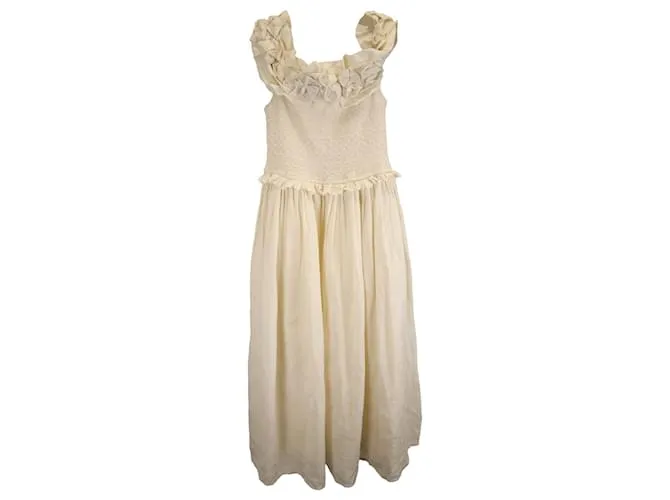 Vestido midi con volantes y hombros al descubierto Sea New York Frida en ramio crema Blanco Crudo 