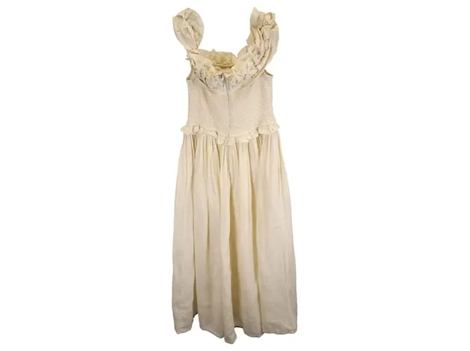 Vestido midi con volantes y hombros al descubierto Sea New York Frida en ramio crema Blanco Crudo 
