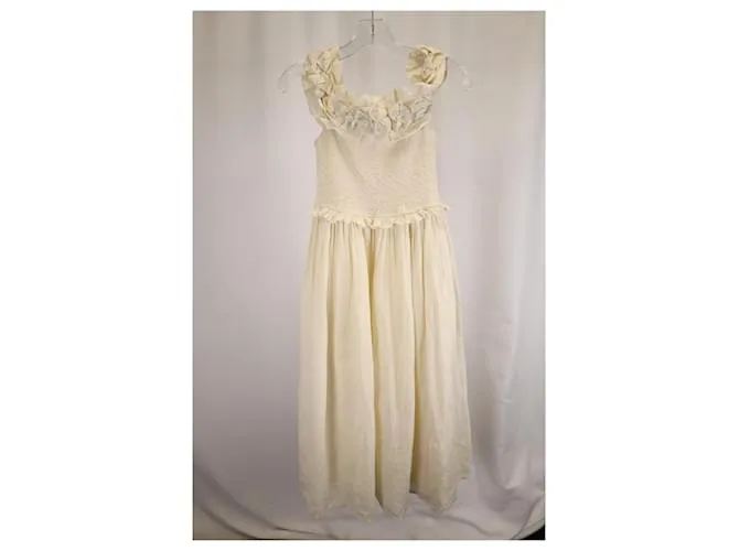 Vestido midi con volantes y hombros al descubierto Sea New York Frida en ramio crema Blanco Crudo 
