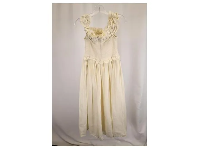 Vestido midi con volantes y hombros al descubierto Sea New York Frida en ramio crema Blanco Crudo 